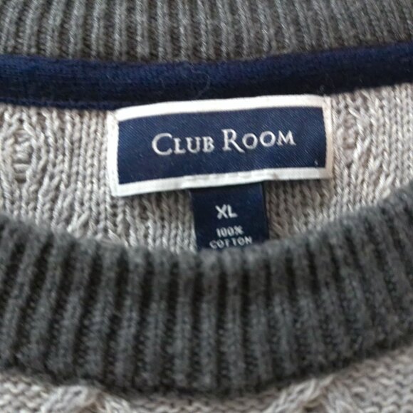 Club Room Men’s XL Cable Knit Sweater – Gray 100% Cotton - Picture 2 of 2